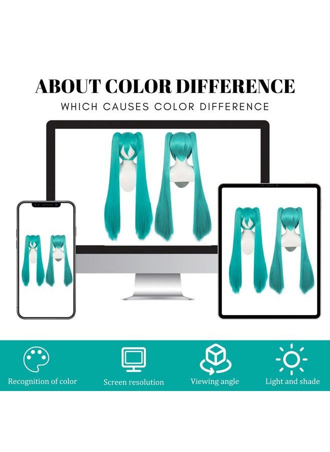 JoneTing - 120CM/47inches Green Wigs【+Hair Cap】 Long Greenish Wig with 2 Ponytails for Women Long Straight Green Wigs with Bangs for Cosplay Wig Synthetic Hair for Halloween Christmas Party - Image 1