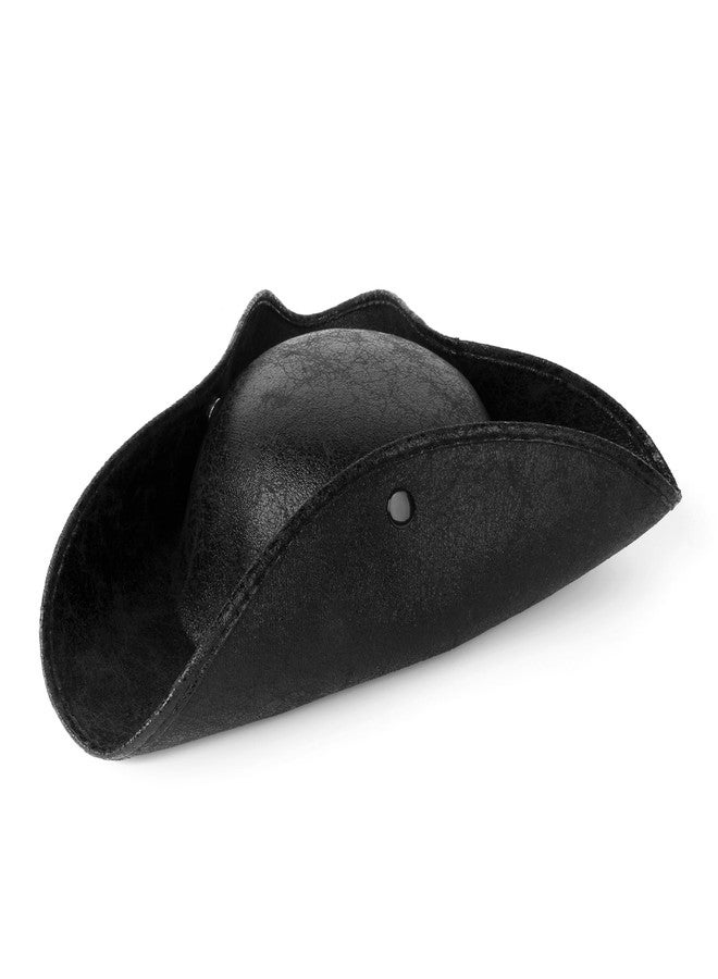 Srnede Pirate Hat Women Tricorn Brown Pirate Men Leather Faux Leather Vintage Wrinkle Distressed Black - Image 1
