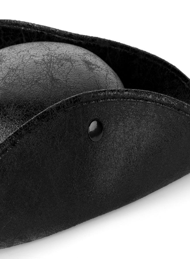 Srnede Pirate Hat Women Tricorn Brown Pirate Men Leather Faux Leather Vintage Wrinkle Distressed Black - Image 3