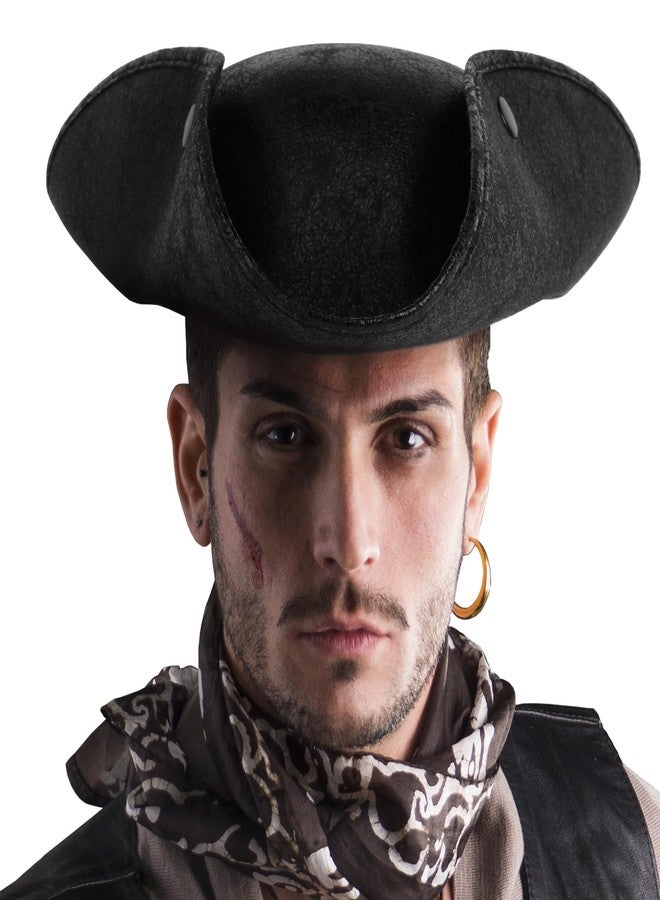 Srnede Pirate Hat Women Tricorn Brown Pirate Men Leather Faux Leather Vintage Wrinkle Distressed Black - Image 2