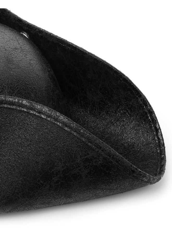 Srnede Pirate Hat Women Tricorn Brown Pirate Men Leather Faux Leather Vintage Wrinkle Distressed Black - Image 5
