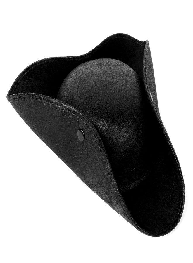 Srnede Pirate Hat Women Tricorn Brown Pirate Men Leather Faux Leather Vintage Wrinkle Distressed Black - Image 4