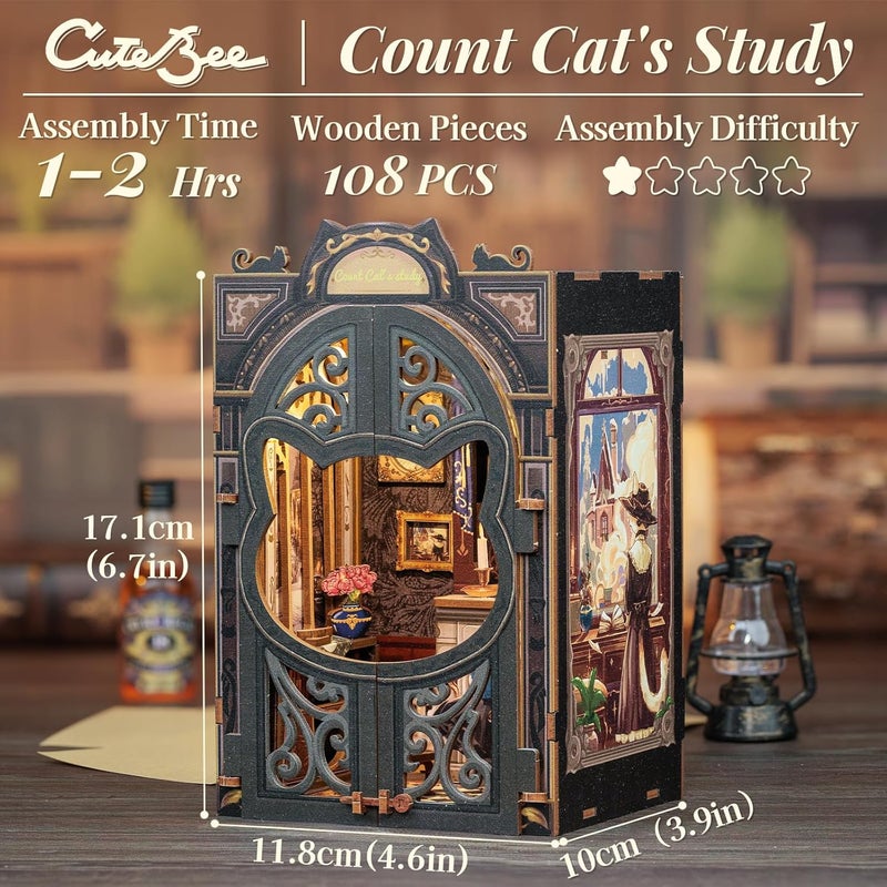 CUTEBEE Book Nook Kit - DIY Miniature House Kit for Adults and Teens, Dollhouse Booknook Tiny House Model Build Bookshelf Decor, Gifts for Family, Friends - Image 3