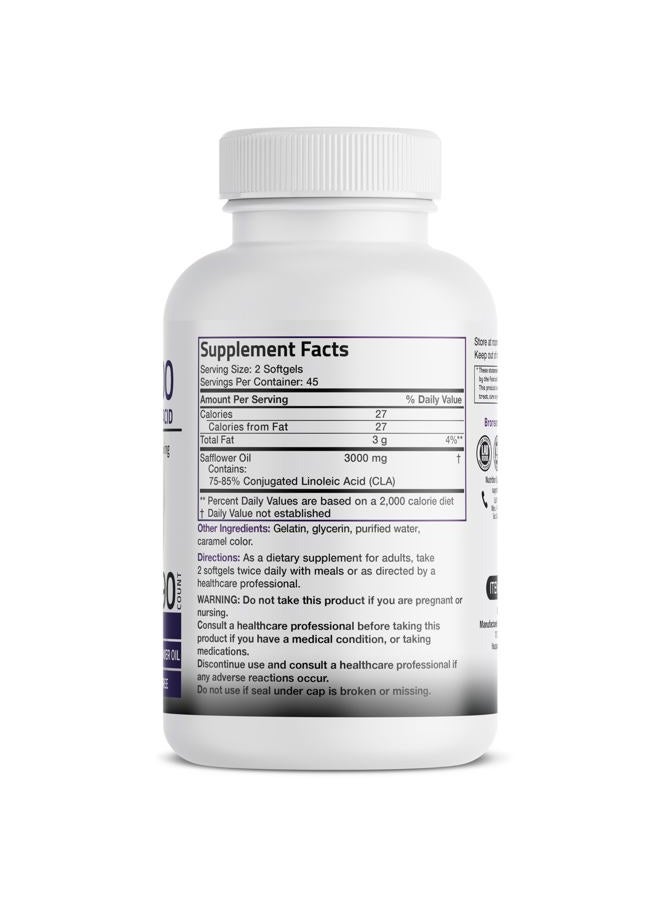 Bronson CLA 3000 قوة عالية جداً تدعم إدارة الوزن الصحية وكتلة العضلات النحيفة غير المنشطة حمض اللينوليك المترافق، 90 كبسولة لينة - Image 2