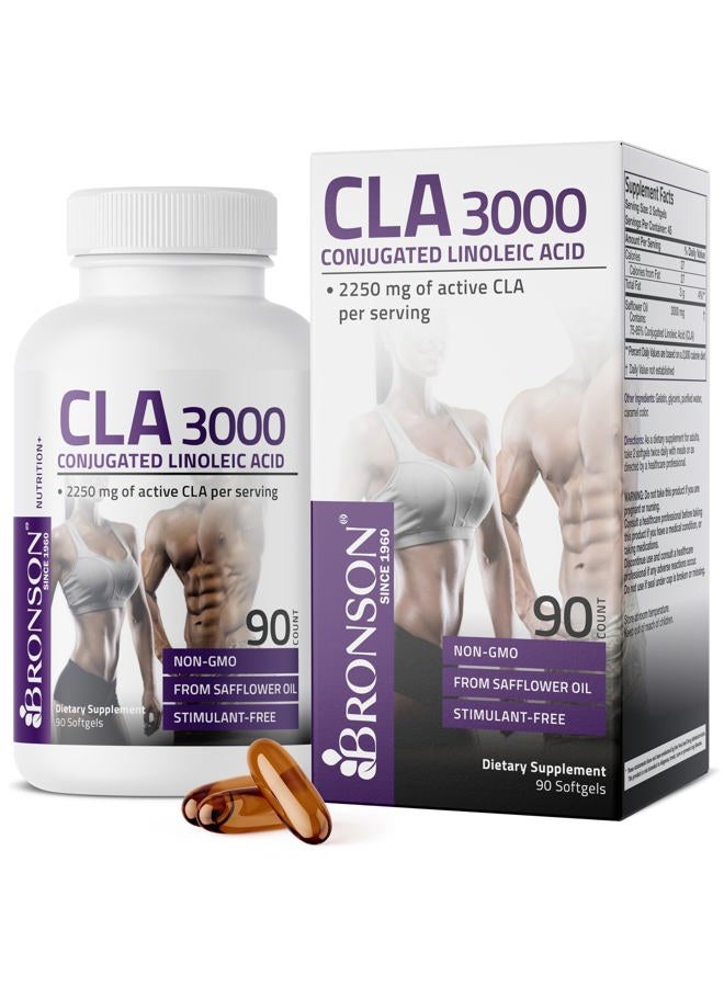Bronson CLA 3000 قوة عالية جداً تدعم إدارة الوزن الصحية وكتلة العضلات النحيفة غير المنشطة حمض اللينوليك المترافق، 90 كبسولة لينة - Image 1