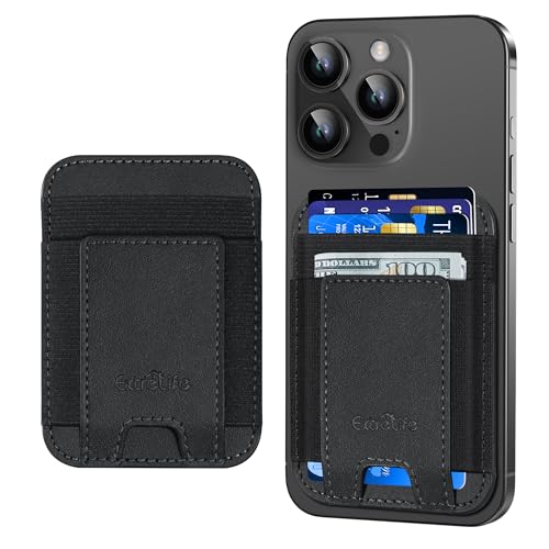 ExtreLife Phone Card Holder, Leather Wallet Stick On, Strongest Adhesive, RFID Blocking, Fit 7 Cards, Black - Image 1