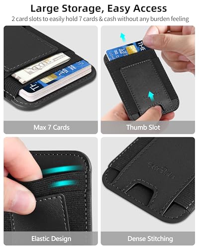 ExtreLife Phone Card Holder, Leather Wallet Stick On, Strongest Adhesive, RFID Blocking, Fit 7 Cards, Black - Image 3