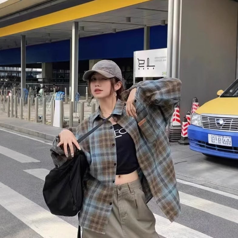 Women's Retro Plaid Long Sleeve Shirt, Loose Fit - Image 2