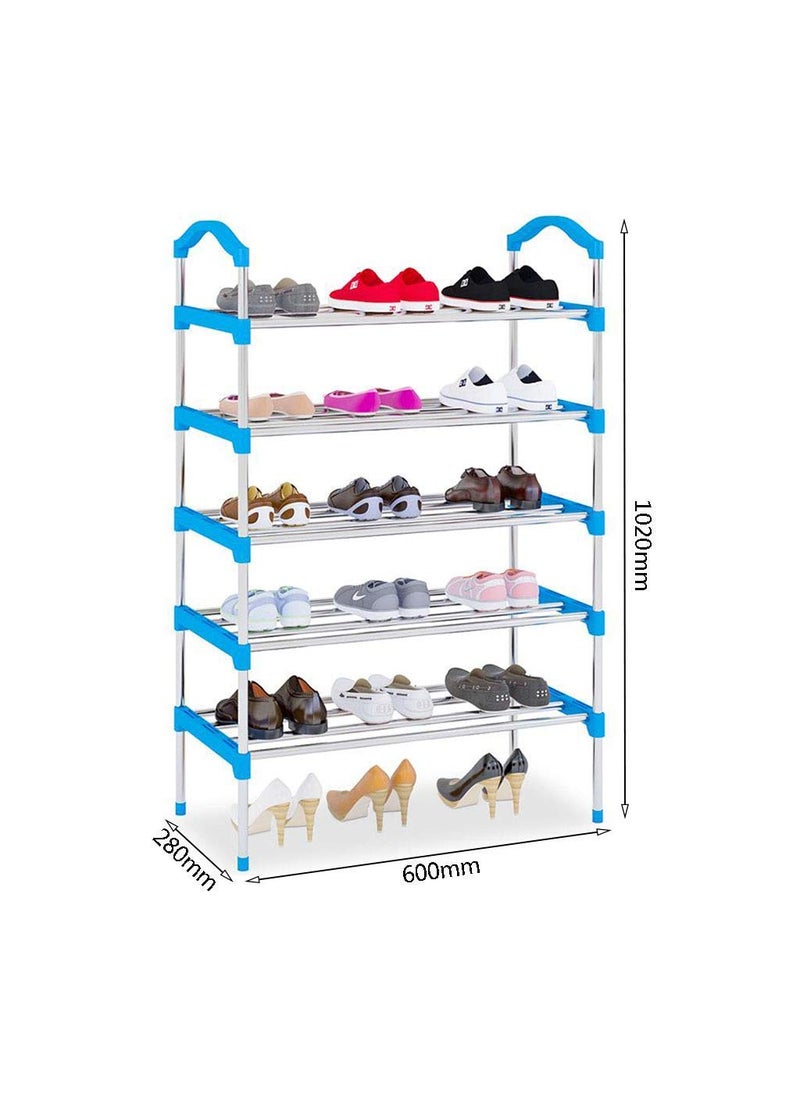 Three Secondz Three Secondz Portable Metal MultiLayer Foot Shoemaker Shoes Storage Shelf Home Organizer Door Shoe Storage Cabinet Shelf Home Furniture 5 Layered Blue  - Image 2