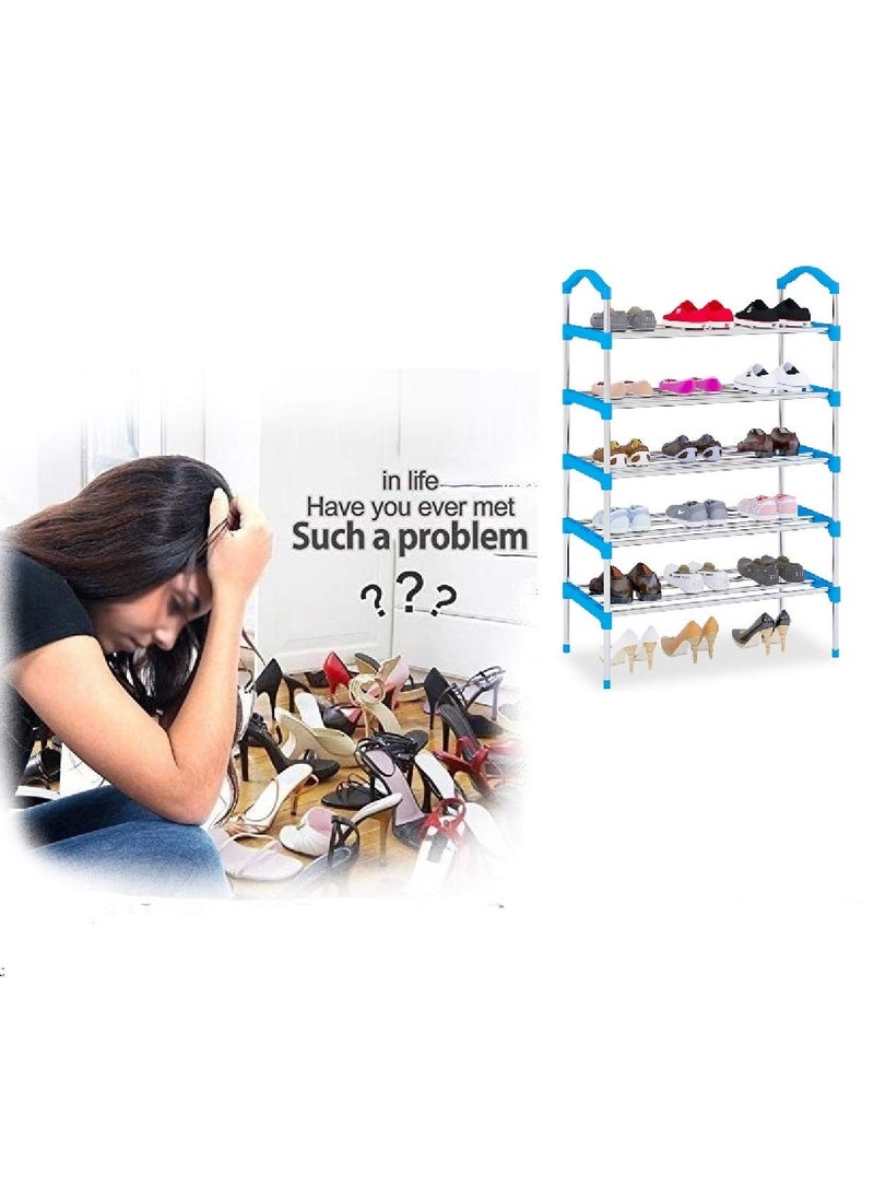 Three Secondz Three Secondz Portable Metal MultiLayer Foot Shoemaker Shoes Storage Shelf Home Organizer Door Shoe Storage Cabinet Shelf Home Furniture 5 Layered Blue  - Image 3