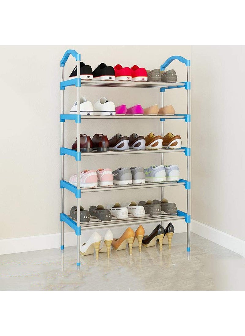 Three Secondz Three Secondz Portable Metal MultiLayer Foot Shoemaker Shoes Storage Shelf Home Organizer Door Shoe Storage Cabinet Shelf Home Furniture 5 Layered Blue  - Image 1
