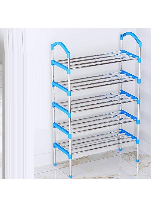 Three Secondz Three Secondz Portable Metal MultiLayer Foot Shoemaker Shoes Storage Shelf Home Organizer Door Shoe Storage Cabinet Shelf Home Furniture 5 Layered Blue  - Image 5
