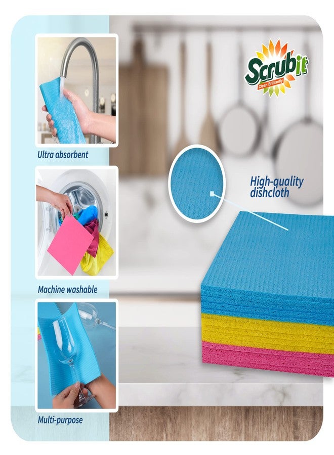 SCRUBIT Swedish Dishcloths for Kitchen - 8 Pack - Ultra Absorbent Paper Towels for Kitchen, Washing Dishes, and More - Reusable Cellulose Sponge Cloths (Assorted Colors) - Image 3