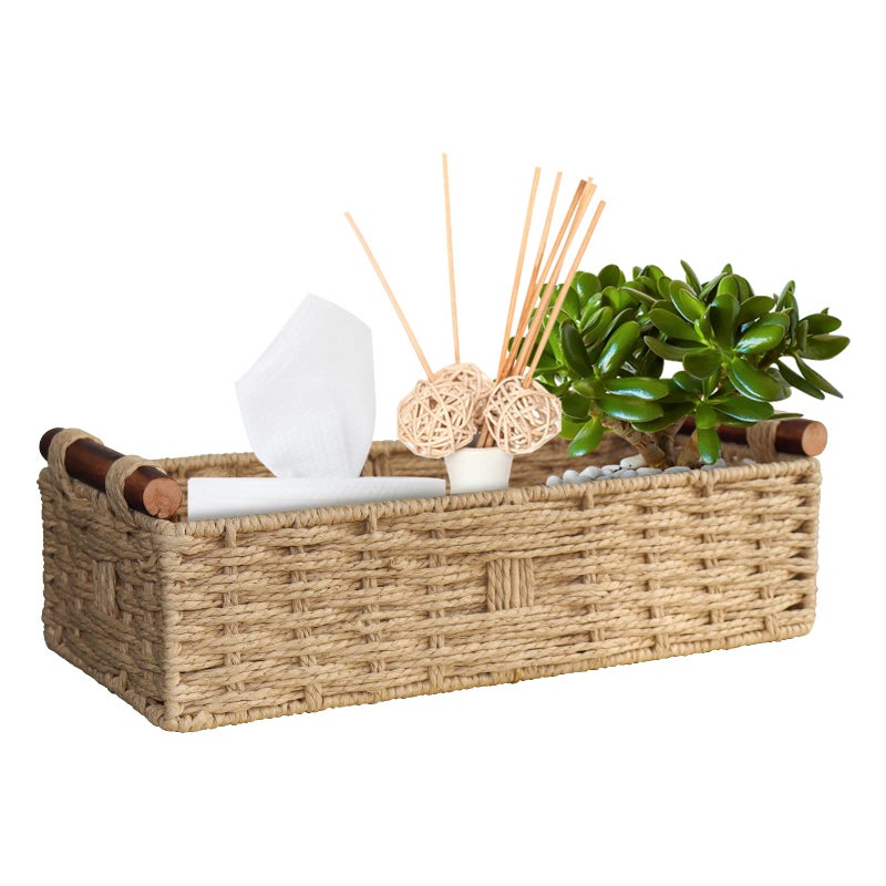 STOBSK Round Paper Rope Storage Basket with Handle, Beige, 14.5in x 6.6in x 3.74in - Image 1