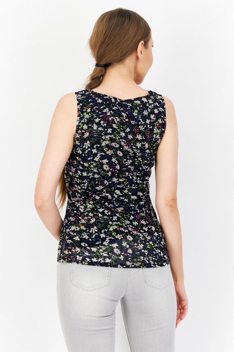 Zero Women Cowl Neck Sleeveless Allover Printed Tops, Black Combo - Image 2