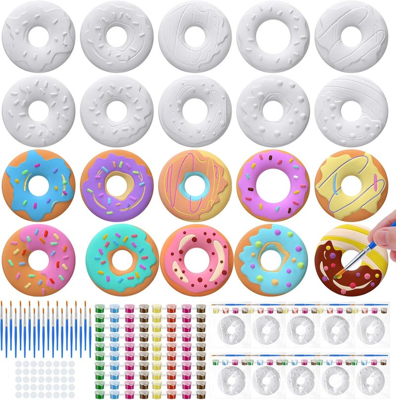Simgoing 20 Set Dinosaur Unicorn Mermaid Donut Jungle Animal DIY Painting Kit Pumpkin Snowman Ceramic Paint Your Own Figurines Unpainted Plaster Craft for Party Favor(Donut) - Image 1