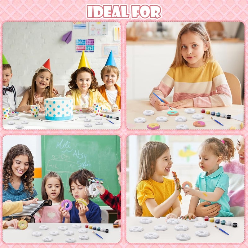 Simgoing 20 Set Dinosaur Unicorn Mermaid Donut Jungle Animal DIY Painting Kit Pumpkin Snowman Ceramic Paint Your Own Figurines Unpainted Plaster Craft for Party Favor(Donut) - Image 3