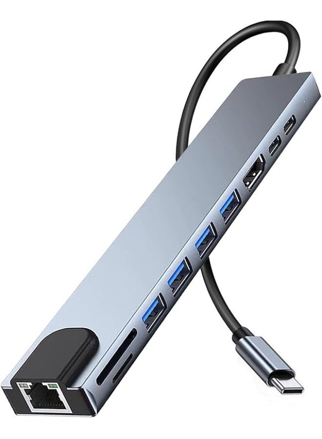 الهجرة محول إيثرنت وUSB-C، محطة توصيل أجهزة الكمبيوتر المحمولة 10 في 1 مع دعم HDMI 4K، إيثرنت RJ45، قارئ بطاقات SD/TF، USB 3.0/2.0، طاقة PD 100 واط، جهاز USB-C لشبكة LAN للماك برو/إير، آيباد برو، إكس بي إس، وغيرها - Image 1