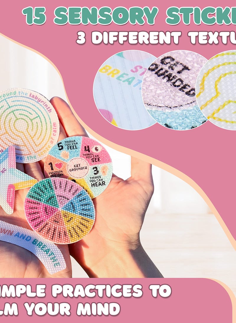 Excefore ملصقات حسية مهدئة، 15 عبوة ملصقات اليقظة للقلق، ملصقات م textured للبالغين، ملصقات لمستشار المدرسة - Image 2
