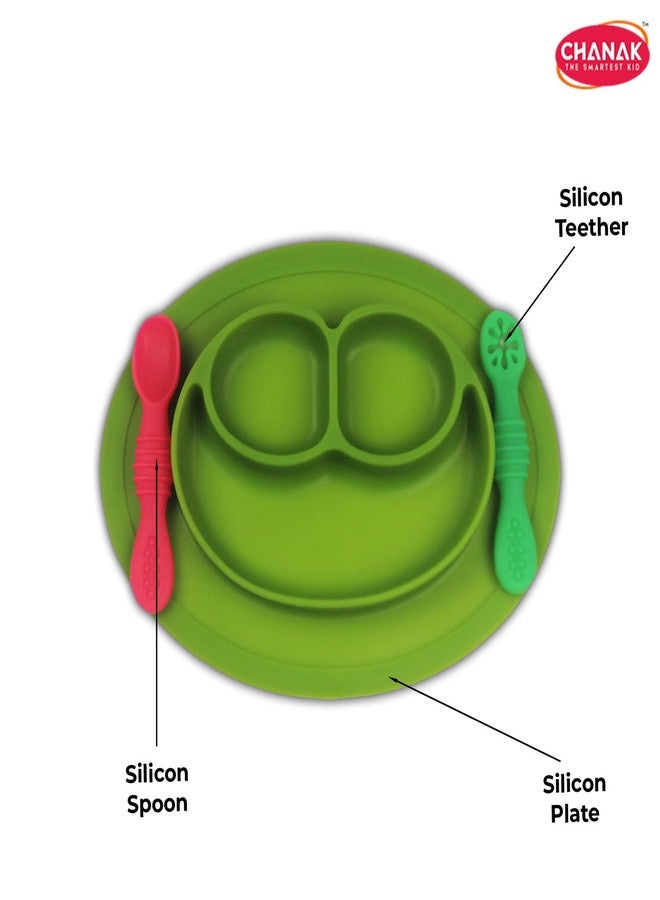 Chanak Oval Baby Food Tray, Silicon Food Plate with Multiple Compartments & Two Spoons, Silicone Plate for Feeding Baby, Easy to Clean Silicon Plate Microwave & Dishwasher Safe. (Dark Green) - Image 4