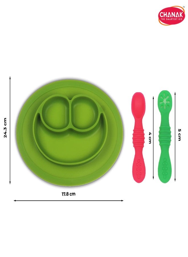 Chanak Oval Baby Food Tray, Silicon Food Plate with Multiple Compartments & Two Spoons, Silicone Plate for Feeding Baby, Easy to Clean Silicon Plate Microwave & Dishwasher Safe. (Dark Green) - Image 5
