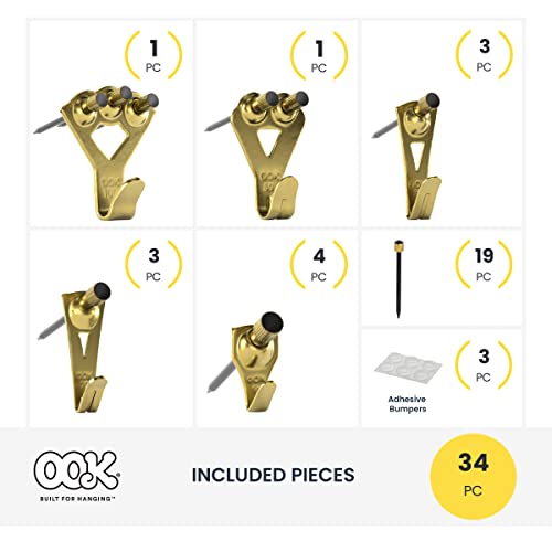 OOK 55169 Professional Picture Hangers, Art Hangers, Padded, Brass, Reusable Picture Hooks, 20-100lb (Value Pack) , Gold - Image 2