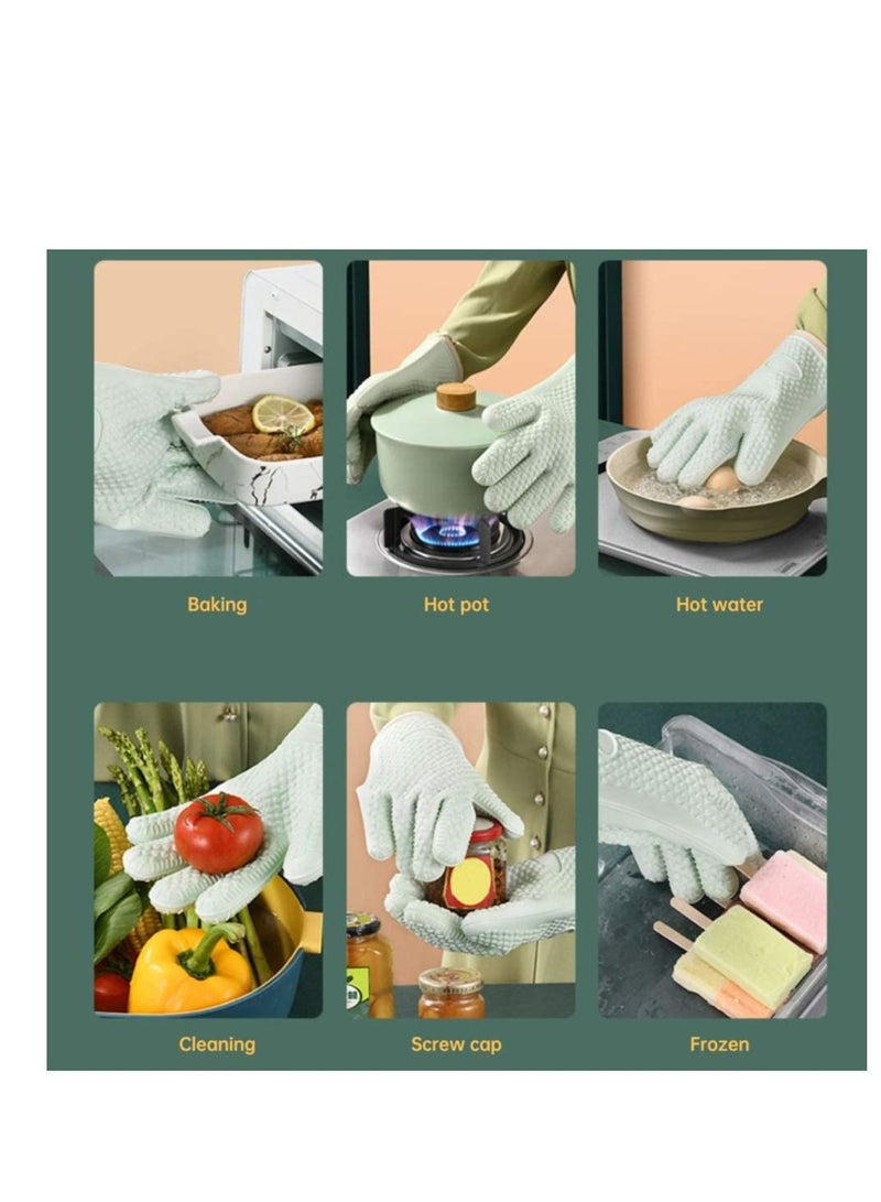 SYOSI Oven Mitts Professional Heat Resistant Gloves Non Slip Hand Protective Cooking Gloves Silicone and Cotton Double Layer Heat Resistant Glove Silicone Gloves Oven Gloves BBQ Gloves  - Image 4