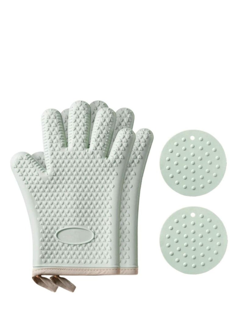 SYOSI Oven Mitts Professional Heat Resistant Gloves Non Slip Hand Protective Cooking Gloves Silicone and Cotton Double Layer Heat Resistant Glove Silicone Gloves Oven Gloves BBQ Gloves  - Image 1