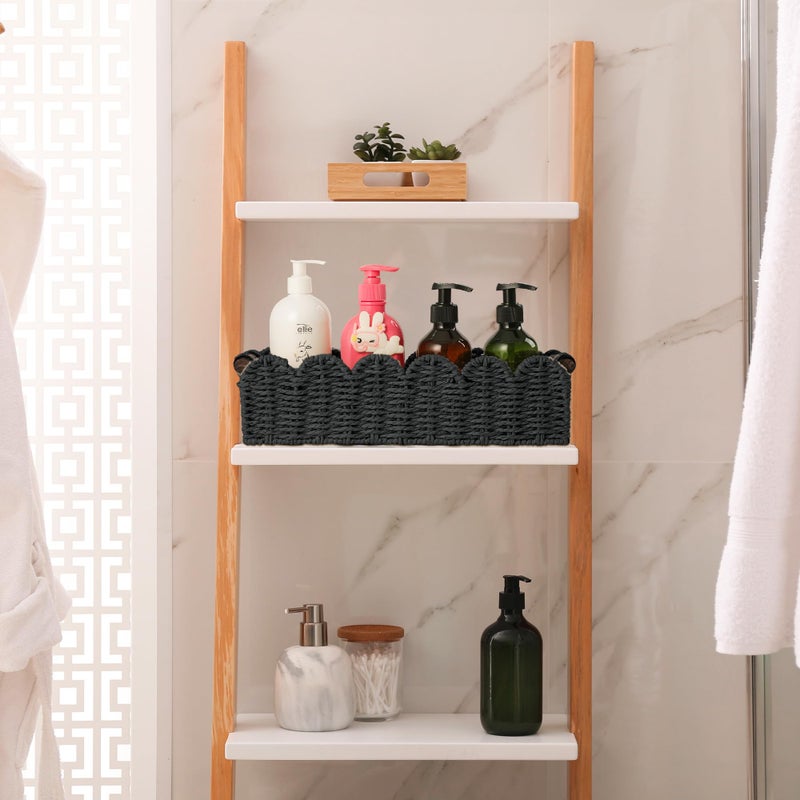 HOSROOME Toilet Paper Storage Basket Bathroom Counter Organizer Wicker Baskets For Organizing Cute Basket For Bedroom Nursery Room Kitchen Bathroom Decor -Black - Image 5