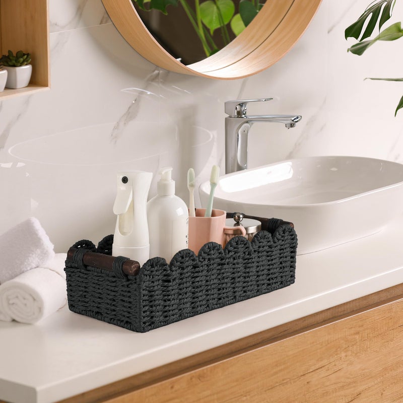 HOSROOME Toilet Paper Storage Basket Bathroom Counter Organizer Wicker Baskets For Organizing Cute Basket For Bedroom Nursery Room Kitchen Bathroom Decor -Black - Image 4