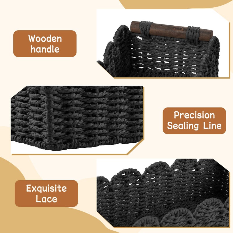 HOSROOME Toilet Paper Storage Basket Bathroom Counter Organizer Wicker Baskets For Organizing Cute Basket For Bedroom Nursery Room Kitchen Bathroom Decor -Black - Image 2