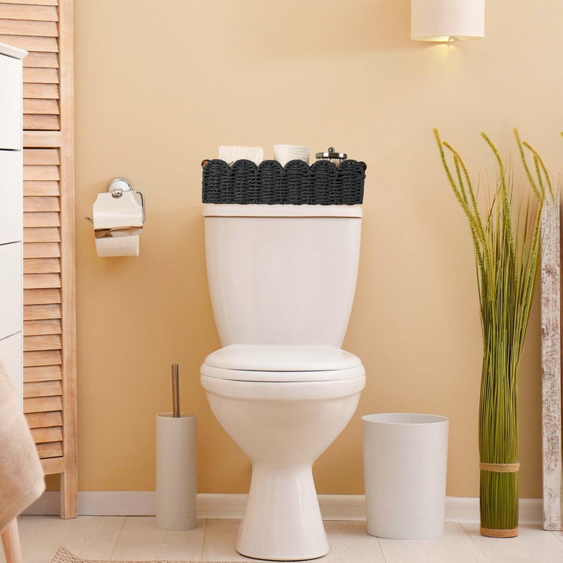 HOSROOME Toilet Paper Storage Basket Bathroom Counter Organizer Wicker Baskets For Organizing Cute Basket For Bedroom Nursery Room Kitchen Bathroom Decor -Black - Image 3