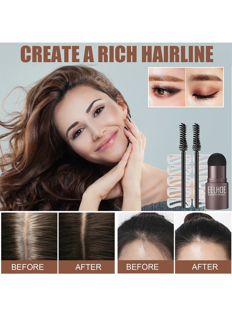 EELHOE Eyebrow Stamp Stencil and Brush Kit, Long Lasting Waterproof Natural Eyebrow Stamp Shaping Kit, Hairline Powder with 10 Eyebrow Stencils and 2 Eyebrow Brushes for Women Eyebrow Makeup Black - Image 3