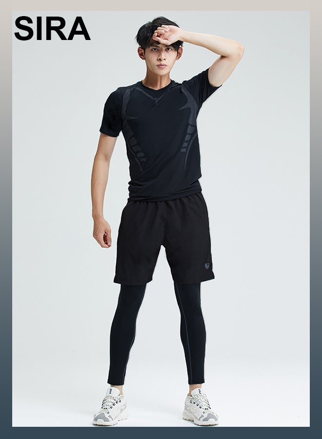 SIRA Men's 5-Piece Quick-Dry Sports Set - Moisture-Wicking Gym Outfit with Hooded Jacket, Compression Pants & Training Shorts for Running/Basketball/Workout | Lightweight & Breathable Athletic Wear - Image 4