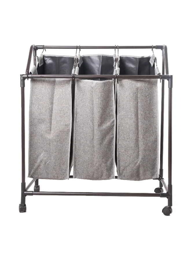 HoneyBee 3-Bag Durable Wheeled Laundry Sorter Grey 78 x 40 x 90 cm XLW-705-3