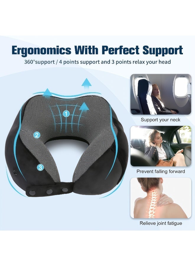 XiuWoo U-Shaped Neck Pillow,Removable Washable Memory Foam Pillow,Neck Pillow with 360-Degree Head Support,Head Rest Neck Support,Travel Pillow,Comfortable and Lightweight,Portable Pillow forith Portable Storage Bag,Sleep Mask and Earplugs,for Airplane,Car, Train,Bus and Home Use(Black) - Image 4