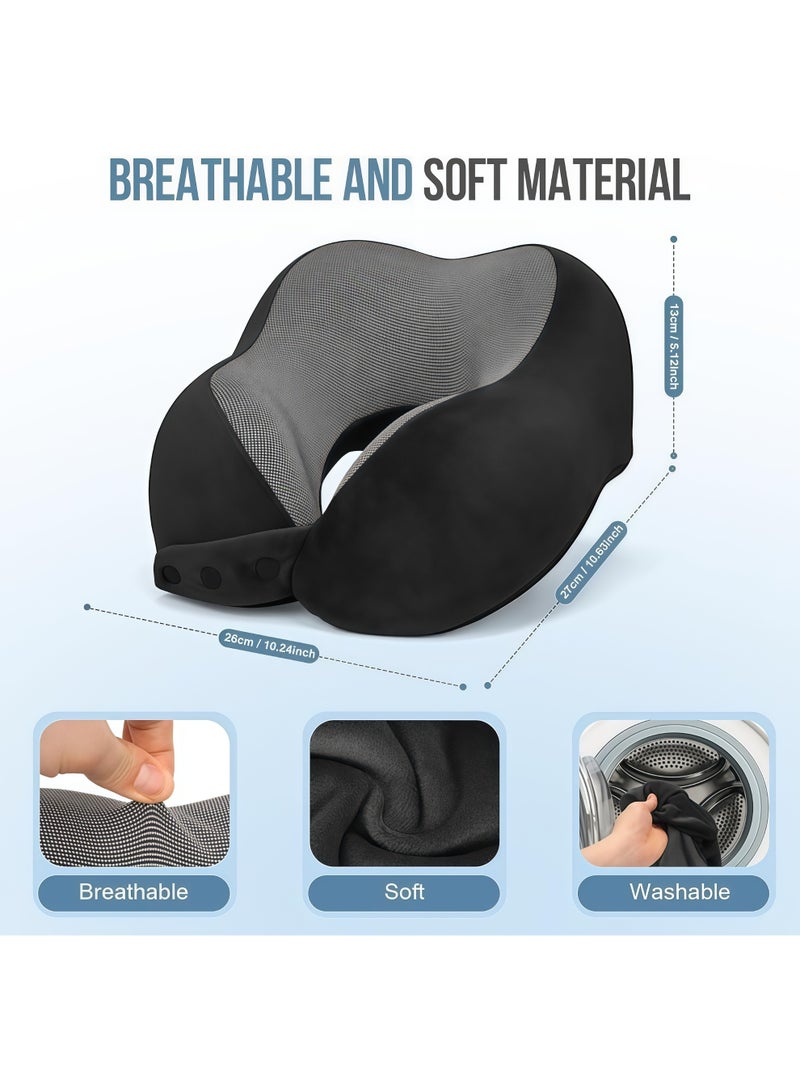 XiuWoo U-Shaped Neck Pillow,Removable Washable Memory Foam Pillow,Neck Pillow with 360-Degree Head Support,Head Rest Neck Support,Travel Pillow,Comfortable and Lightweight,Portable Pillow forith Portable Storage Bag,Sleep Mask and Earplugs,for Airplane,Car, Train,Bus and Home Use(Black) - Image 2