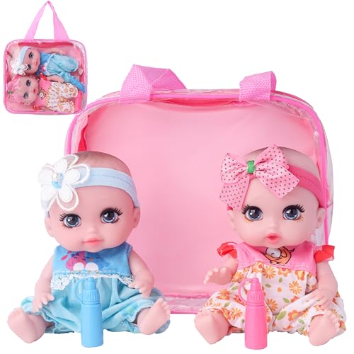 Beem Jun 6 inch Small Baby Doll Handheld Bag Set Pink Blue - Image 1