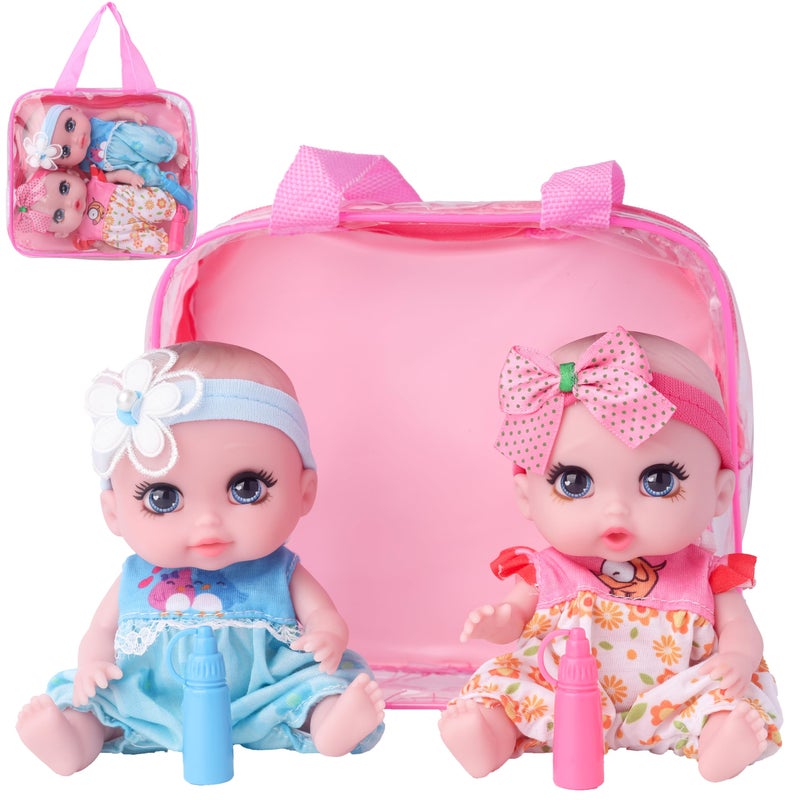 Beem Jun 6 inch Small Baby Doll Handheld Bag Set Pink Blue - Image 3