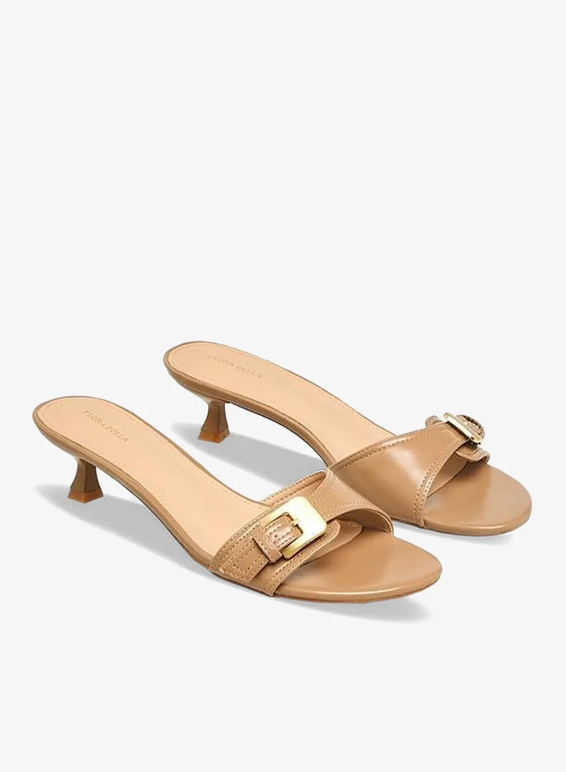 Flora Bella By Shoexpress TAUPE Flora Bella Women Buckle Accent Kitten Heel Sandals for Women | Best Price UAE