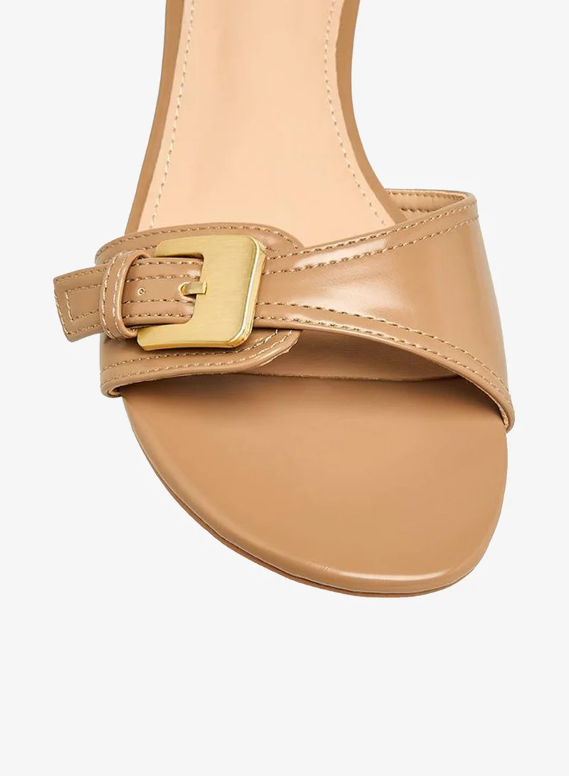 Flora Bella By Shoexpress TAUPE Flora Bella Women Buckle Accent Kitten Heel Sandals for Women | Best Price UAE
