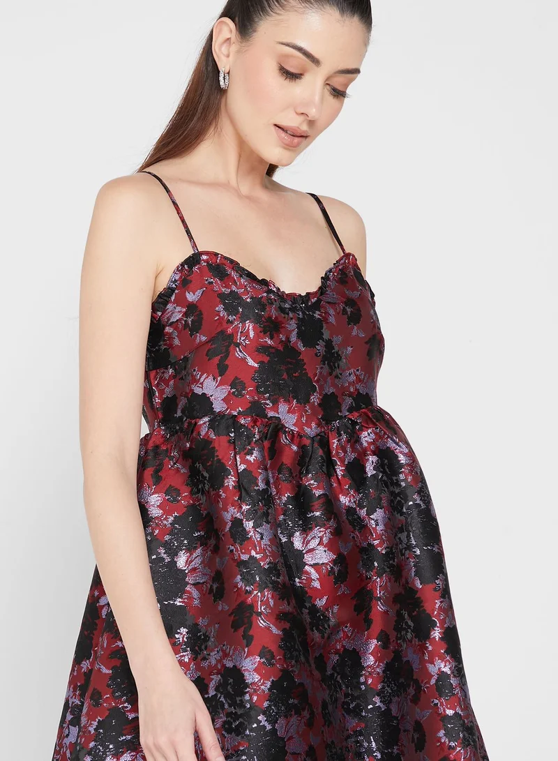YAS Tiered Floral Print Strappy Dress