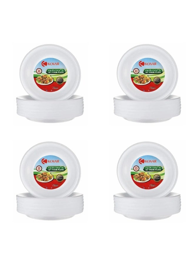 Kovar 10 Inch Disposable Bulk Foam Plate 25pcs- 4 Pack