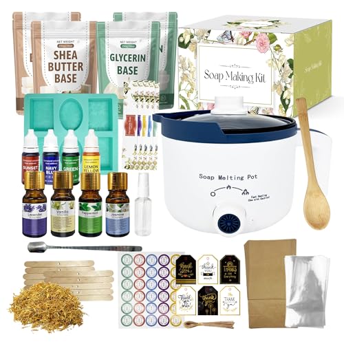 PIUH Soap Making Kit Including Soap Melter 2lbs Soap Base Silicone Molds Scraper Calendula4 Fragrance Oils Dyes for Soap MakingSoap Making Supplies Kits DIY Craft Kit for Adult Kits