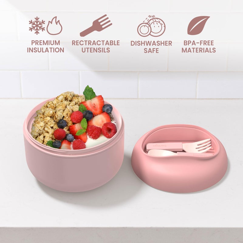 Bentgo وعاء بنتغو - وعاء معزول مقاوم للتسرب مع قسم للوجبات الخفيفة، أدوات قابلة للطي وتصميم سهل الإمساك محسّن للاستخدام أثناء التنقل - يحمل الحساء، الأرز، الحبوب والمزيد - خالي من BPA، 21.2 أونصة (بلوش) - Image 5