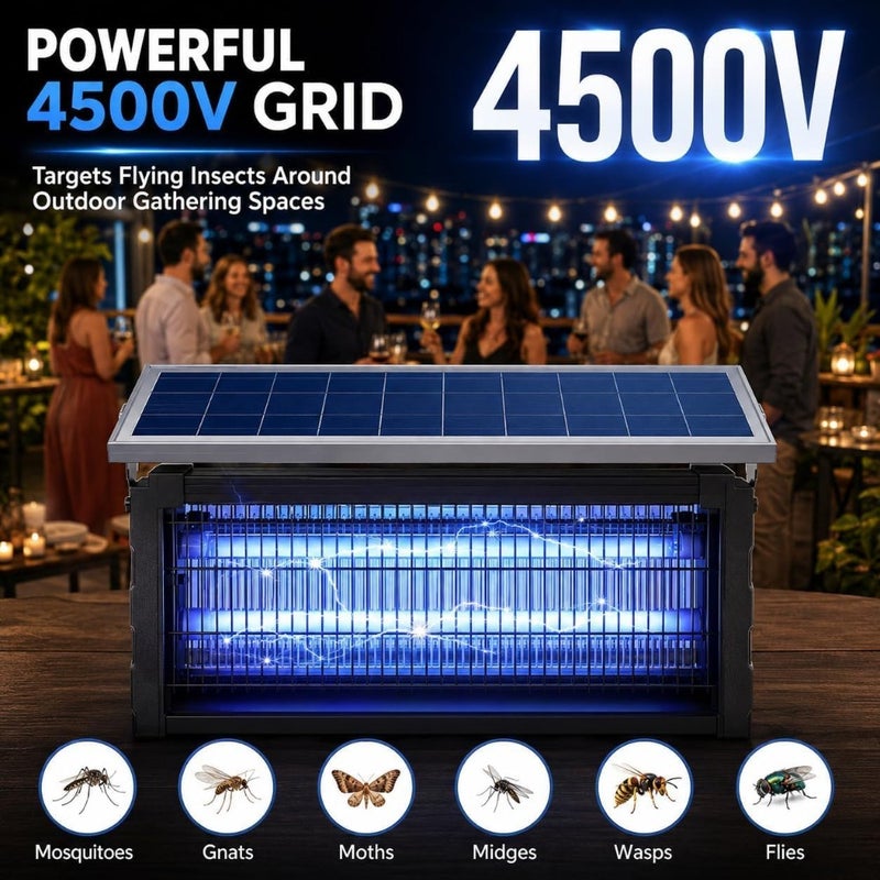 Solar Bug Zapper Outdoor, 3500V Rechargeable Mosquito Zapper 4000mAh Battery, Detachable Solar Panel, Mosquito Killer Indoor, Cordless Fly Insect Zapper Waterproof for Patio Garden Camping - Image 2