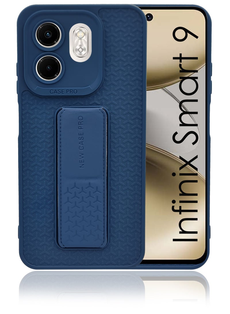 For Infinix Smart 9 Flexible Silicone Case With Magnetic Hand Grip Holder & Kickstand - Strong Grip for Magnetic Car Holder, Stylish & Functional, Ultimate Convenience & Hands-Free Viewing - Blue - Image 1