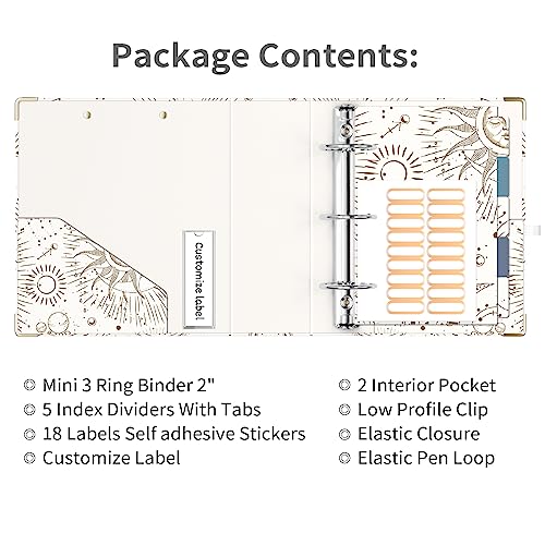 Ospelelf Mini 3 Ring Binder 2 Inch for 5.5" x 8.5" With 5 Tab Dividers, File Folder Labels and Low Profile Clipboards - Cute Tarot Cards Binder for School and Office Supplies - Image 4