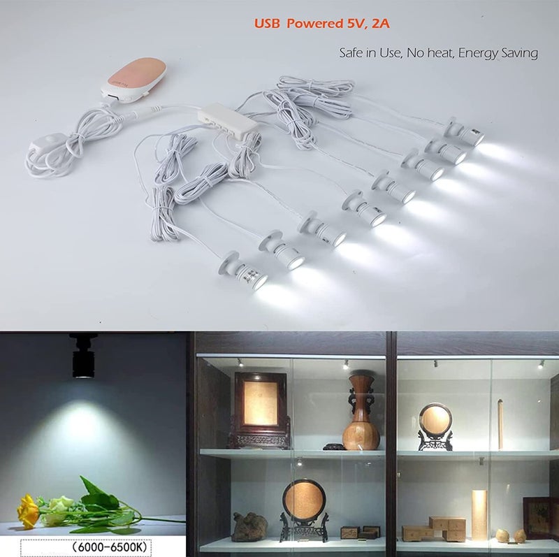 Cefrank أضواء سبارك ميني من سيفرانك مع ديمر، 8 × 1 واط، مصباح LED دوار 360° لخزانة المجوهرات، ضوء حائط قابل للتعتيم، غلاف باللون الأبيض (عبوة-8، أبيض بارد 6000 كيلفن) - Image 3