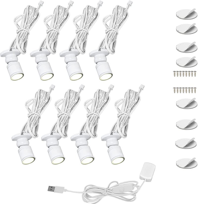 Cefrank أضواء سبارك ميني من سيفرانك مع ديمر، 8 × 1 واط، مصباح LED دوار 360° لخزانة المجوهرات، ضوء حائط قابل للتعتيم، غلاف باللون الأبيض (عبوة-8، أبيض بارد 6000 كيلفن) - Image 1